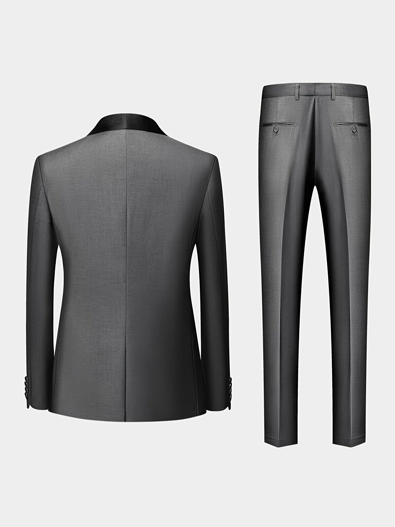 3-Piece Men's Classic Solid Dress Suit Set, One-Button Jacket Blazer.