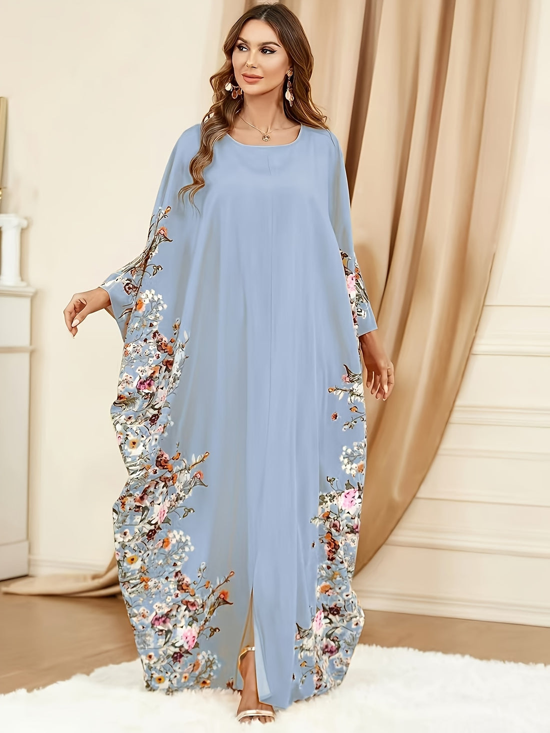 [Elegant | Floral Print] Long Sleeveless Elegant Floral Print Abaya ./MH