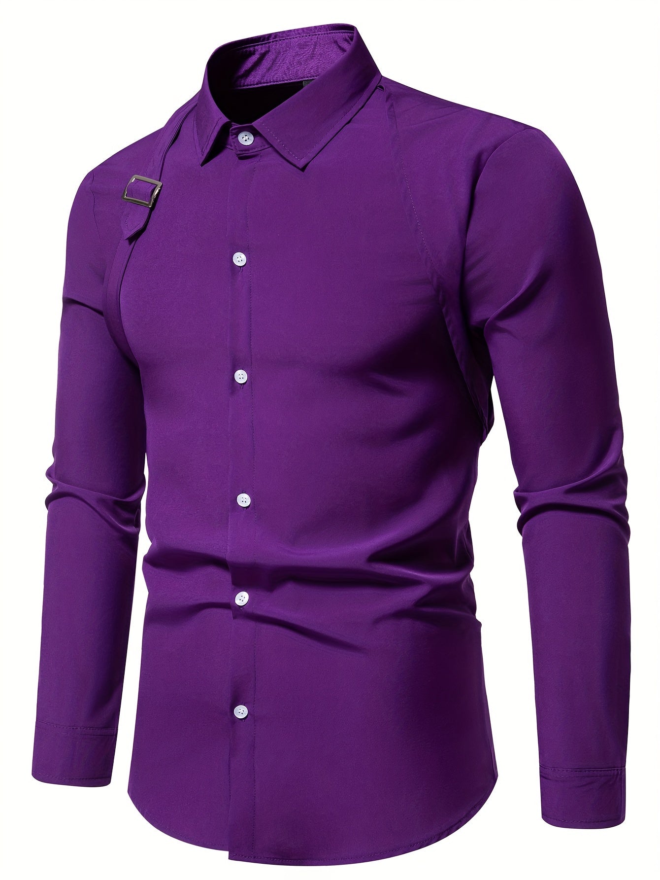 Men's Casual Dress Shirts Skinny Fit Solid Color Long Sleeve .
