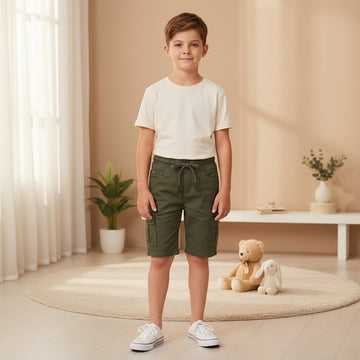 Teen Boys Cargo Shorts Olive Green 9-16 Years - Multiple Pockets Casual Shorts | MH