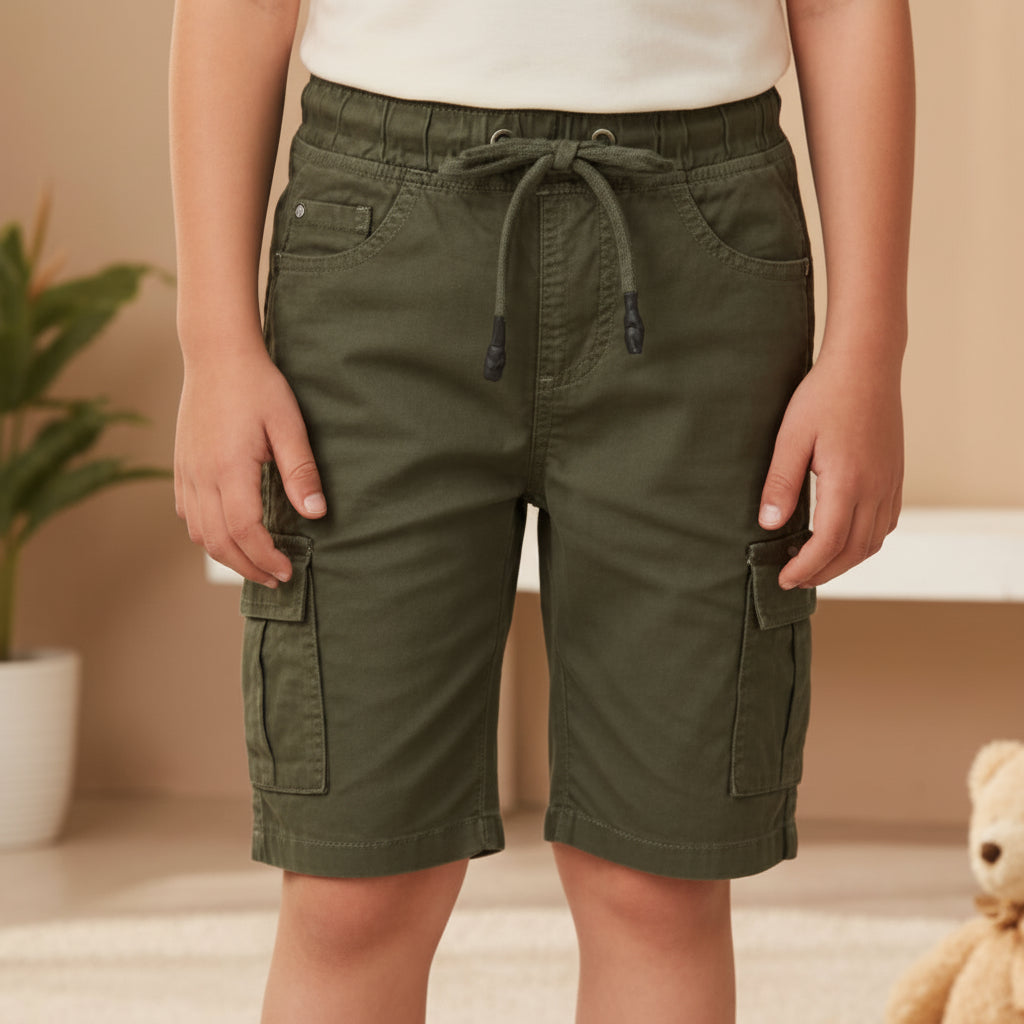 Teen Boys Cargo Shorts Olive Green 9-16 Years - Multiple Pockets Casual Shorts | MH