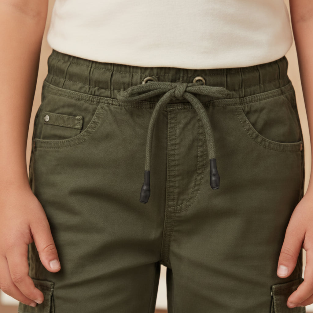 Teen Boys Cargo Shorts Olive Green 9-16 Years - Multiple Pockets Casual Shorts | MH