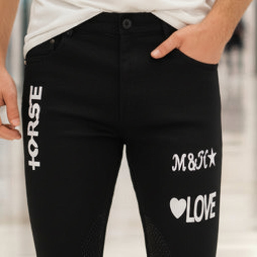 Young Men’s Black Cargo Jeans 17-24 Years | Stylish Denim Pants with “HORSE” “LOVE” Patches | MH