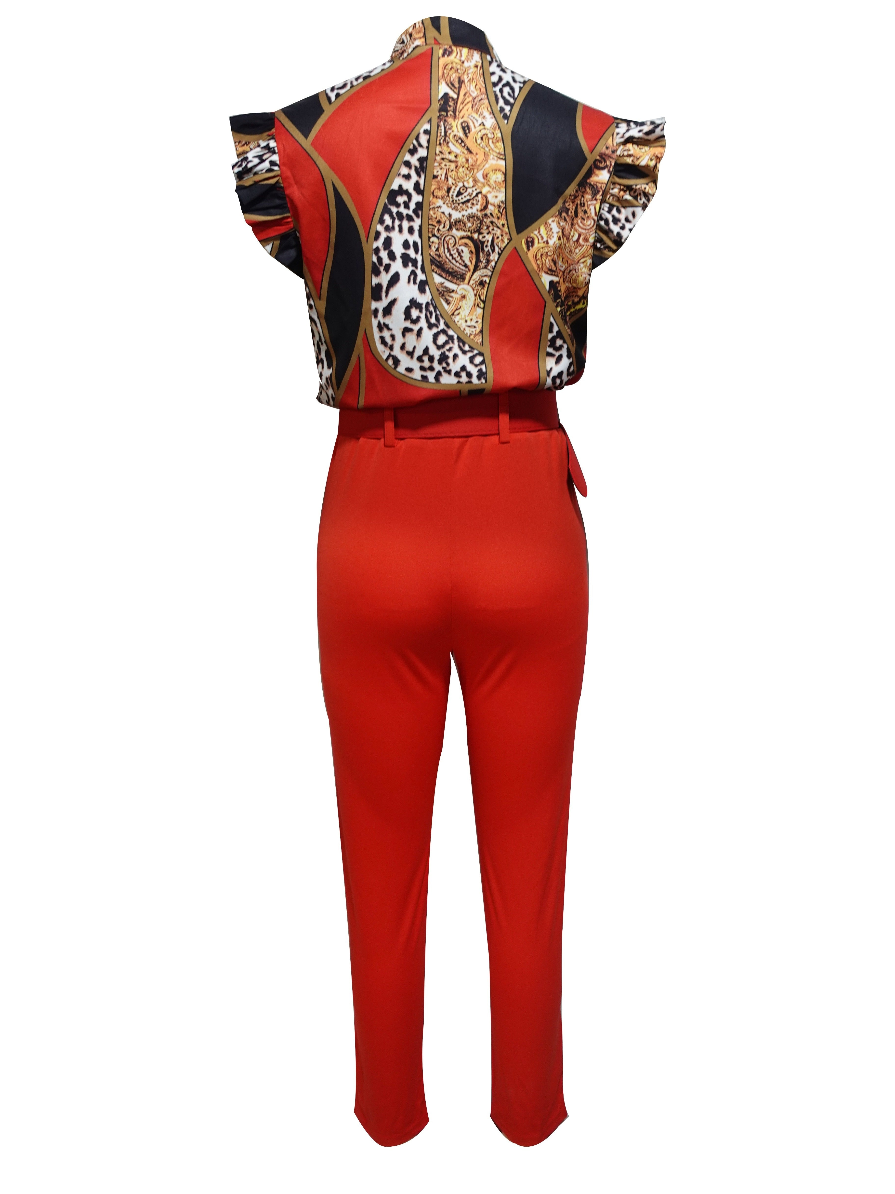 Leopard Print Colorblock Two-piece Set,
