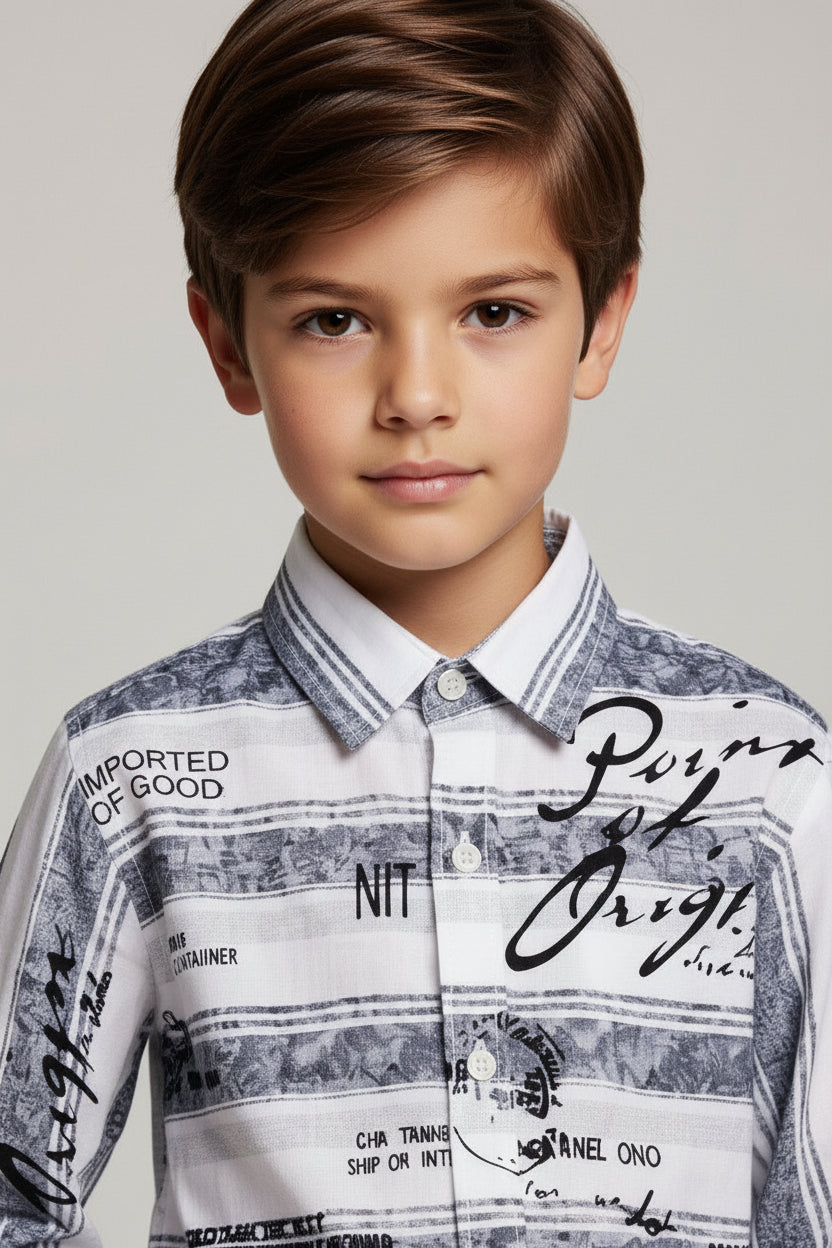 Kids Oven & Knit Contrast Long Sleeve Cotton Shirt (3-14yrs)MH