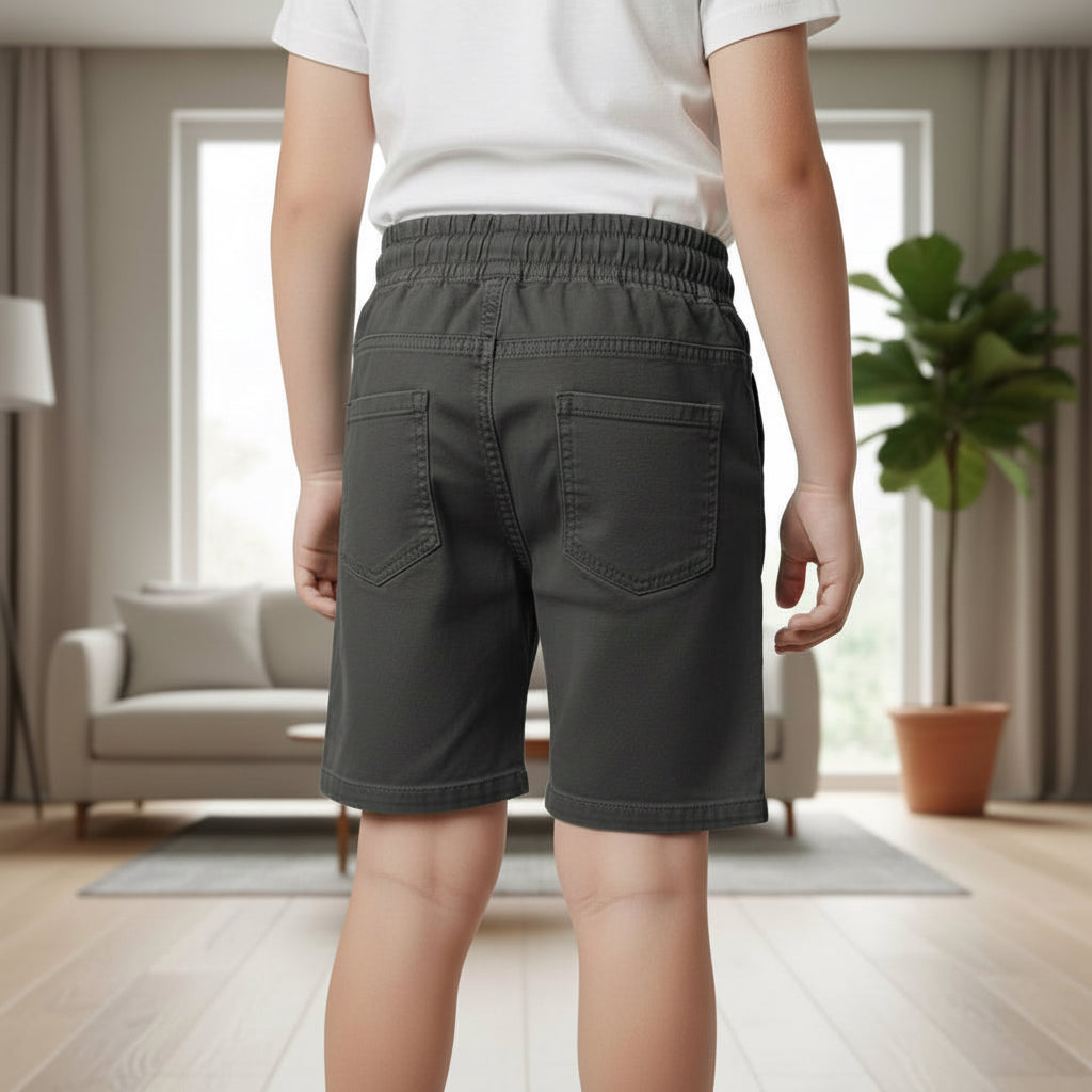 Boys Dark Grey Casual Shorts 1-8 Years - Cotton Drawstring Summer Shorts with Pockets | MH