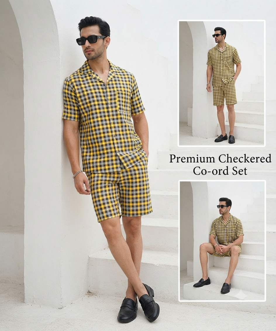 Men's Gingham Check Normal Collar Shirt and Shorts Set | 5 Colors | Sizes M-XXL | MH