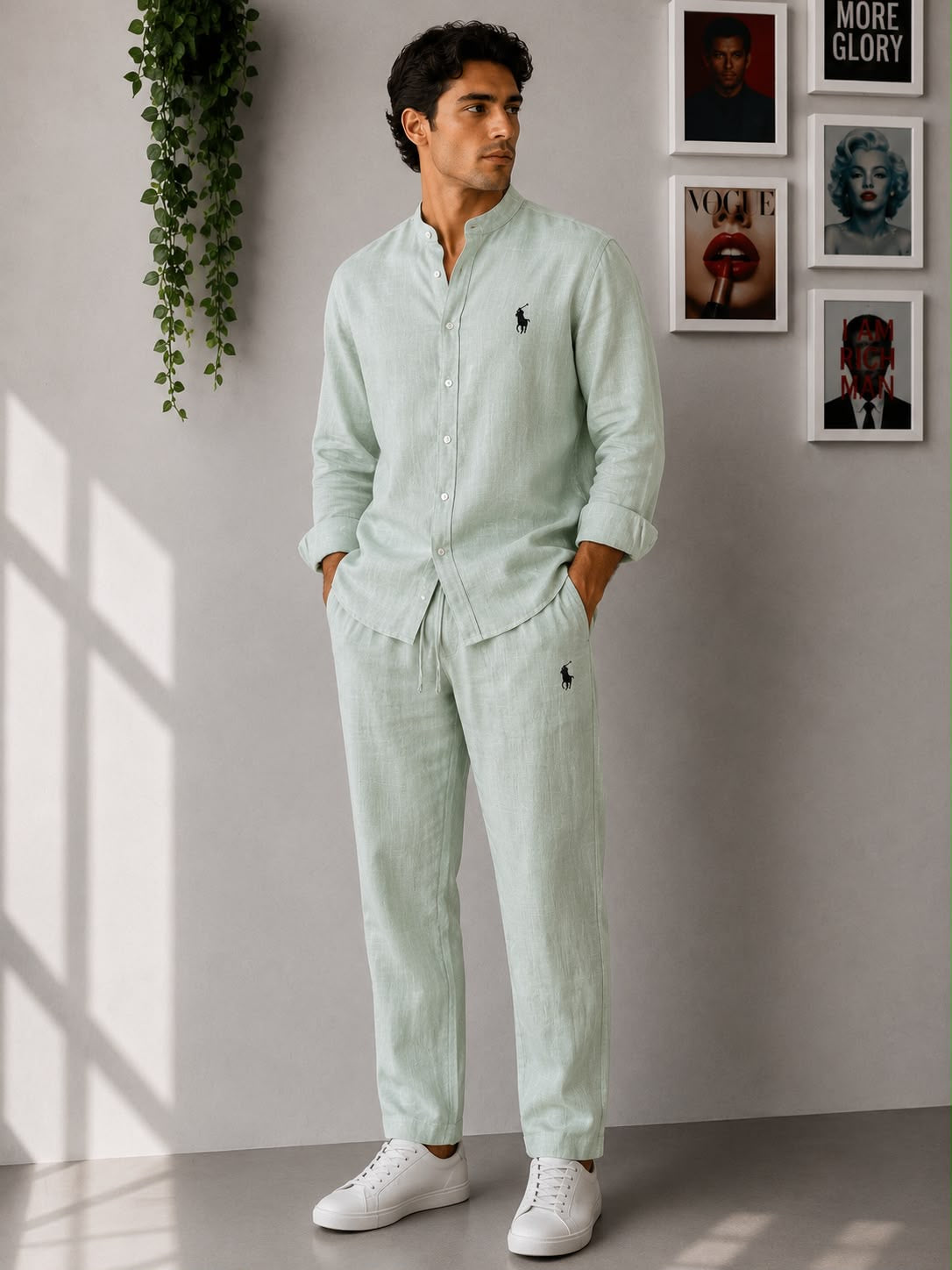 Men’s Premium Linen Co-ord Set | Band Collar Shirt & Trouser | Matching Summer Suit | 5 Colors | M–XXL | MH