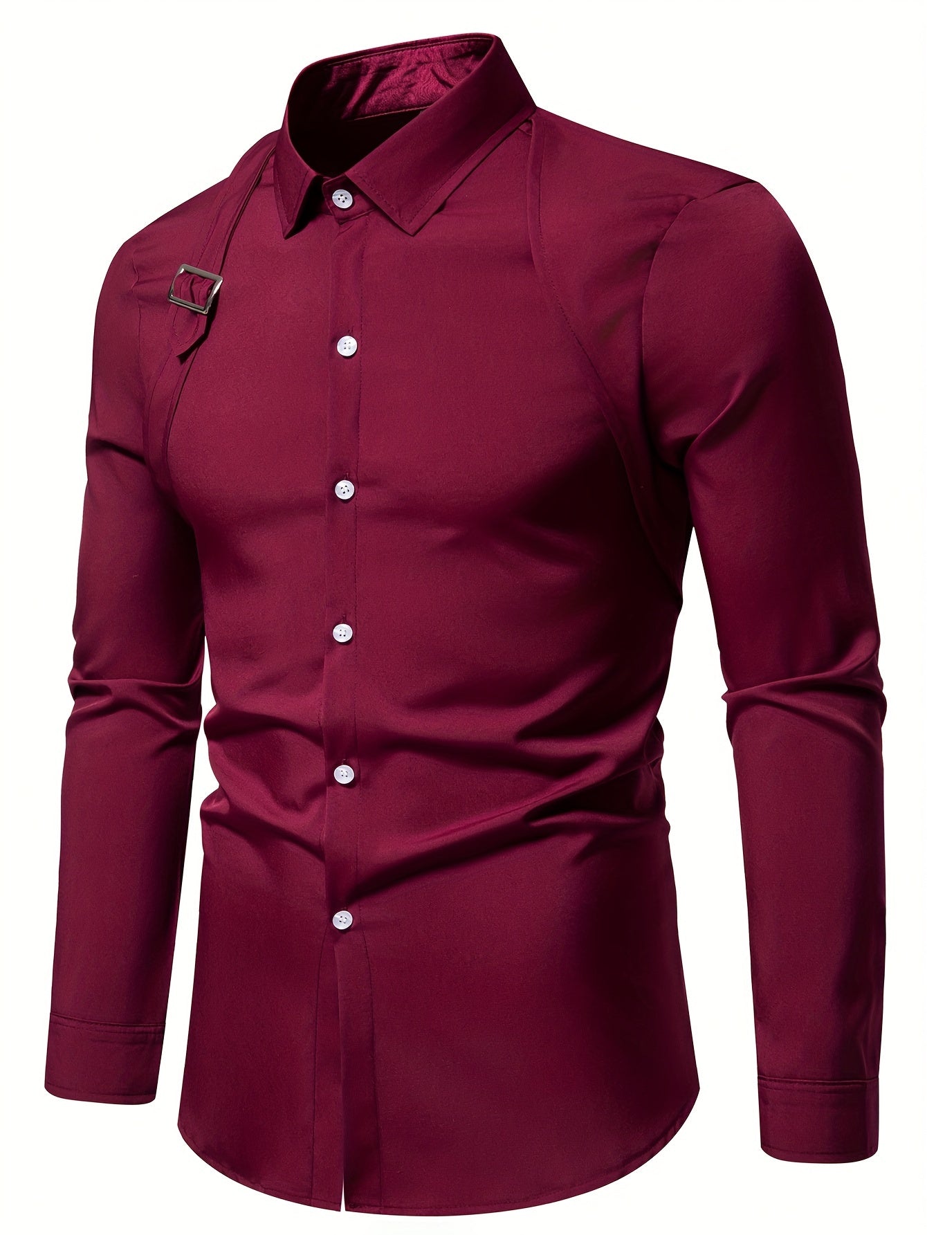 Men's Casual Dress Shirts Skinny Fit Solid Color Long Sleeve .