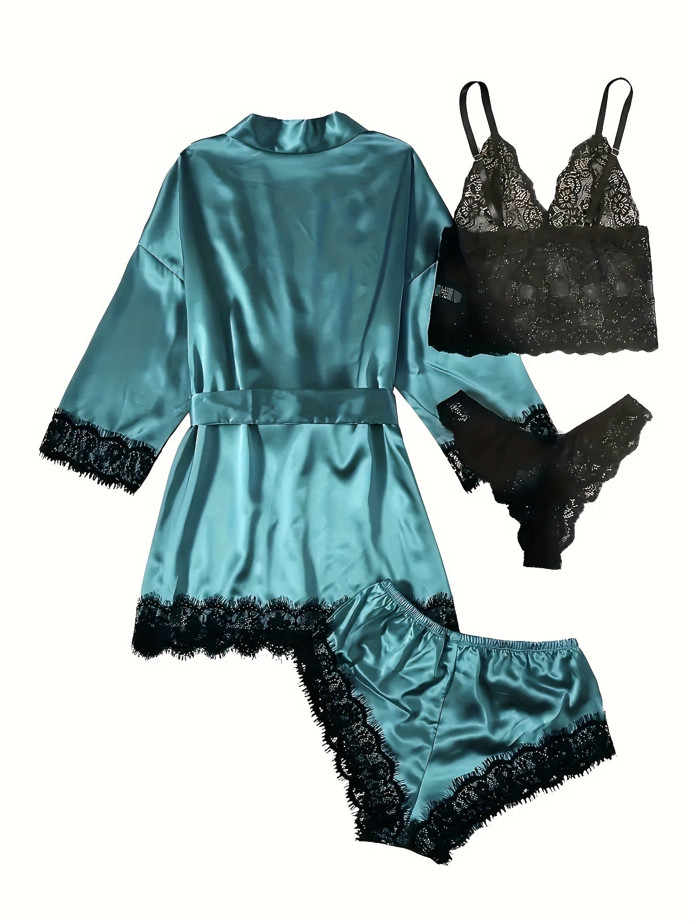 Lace Stitching Satin Pajama Set,