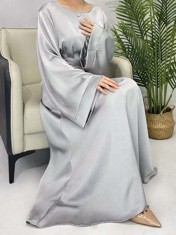 Solid Maxi Kaftan Abaya, Modest Crew Neck Long Sleeve ./MH