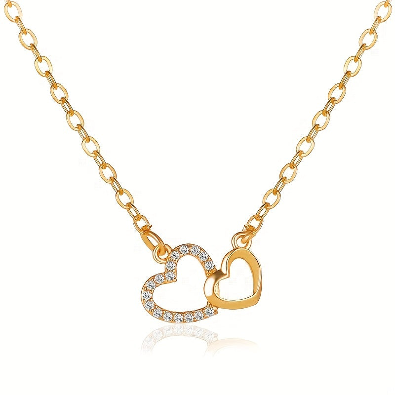 Sparkling Double Heart Pendant Necklace, Perfect Gift For Men And Women