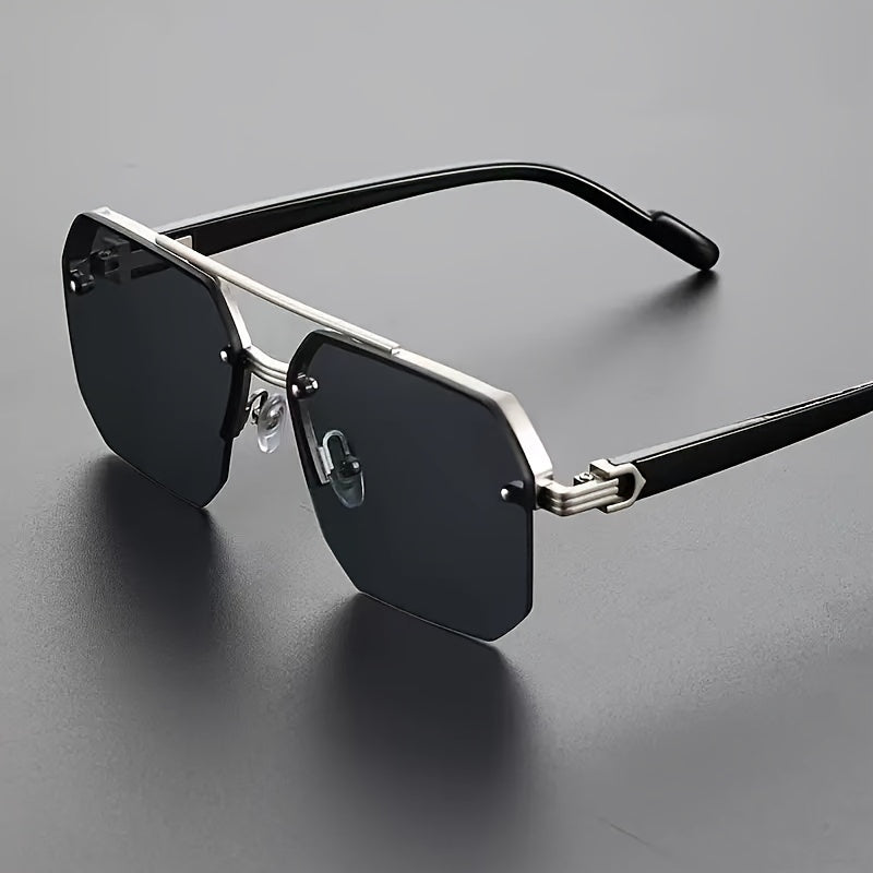 Unisex Semi-Rimless Glasses, Large Frame With Double Beam.