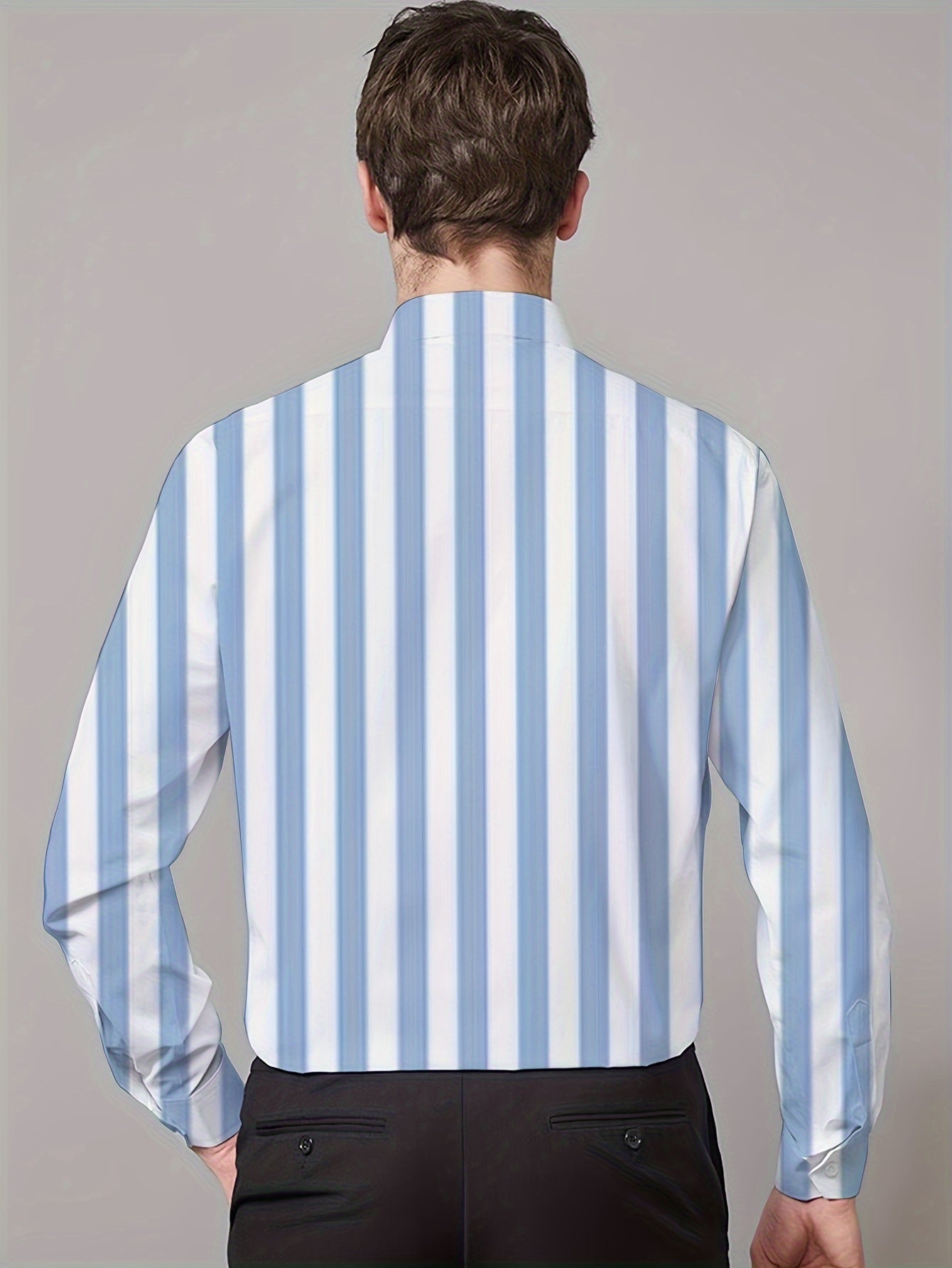 Men's Striped Lapel Collar Dress Shirts, Long Sleeve .