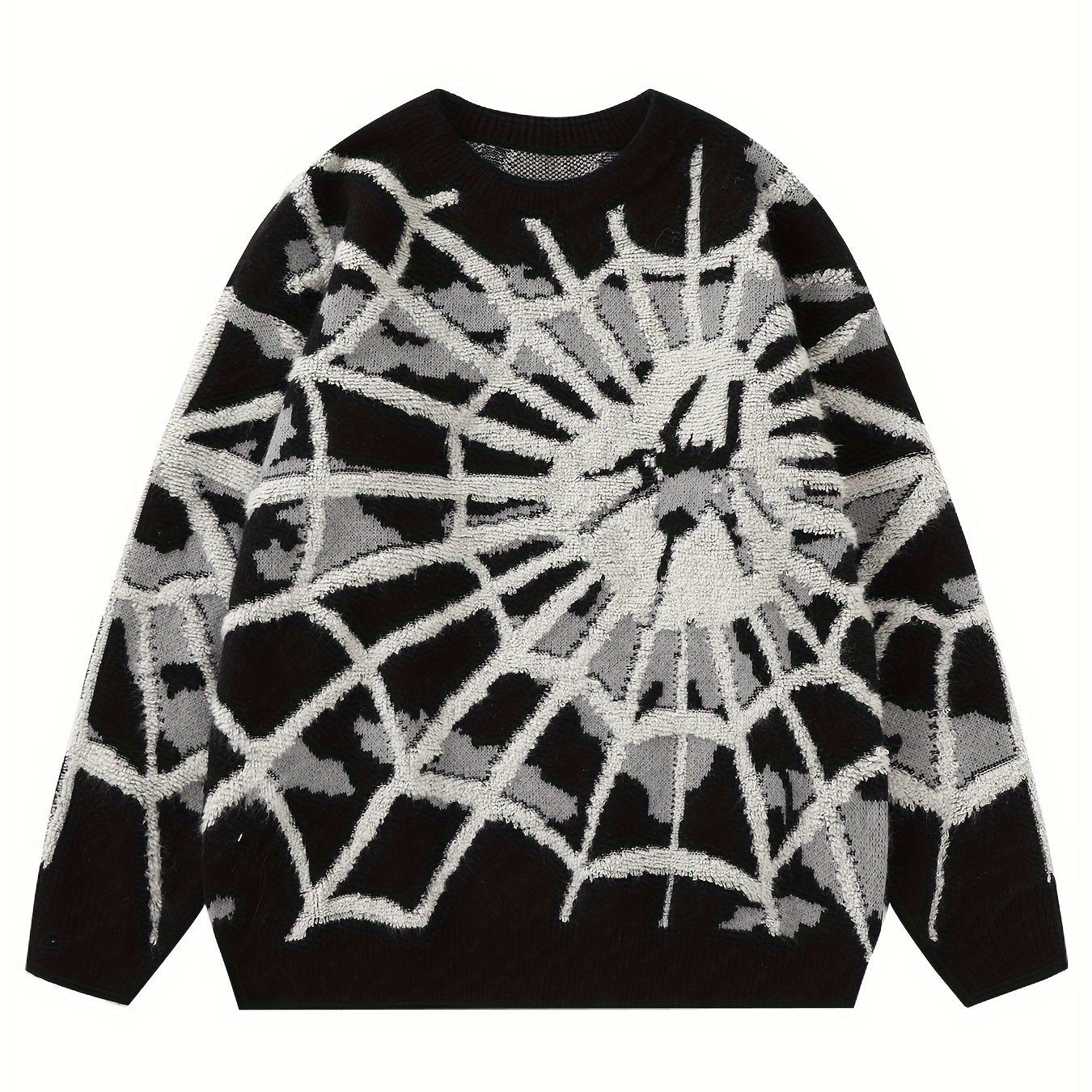 Spider Cobweb Pattern Knitted Sweater, Men's Casual Warm.