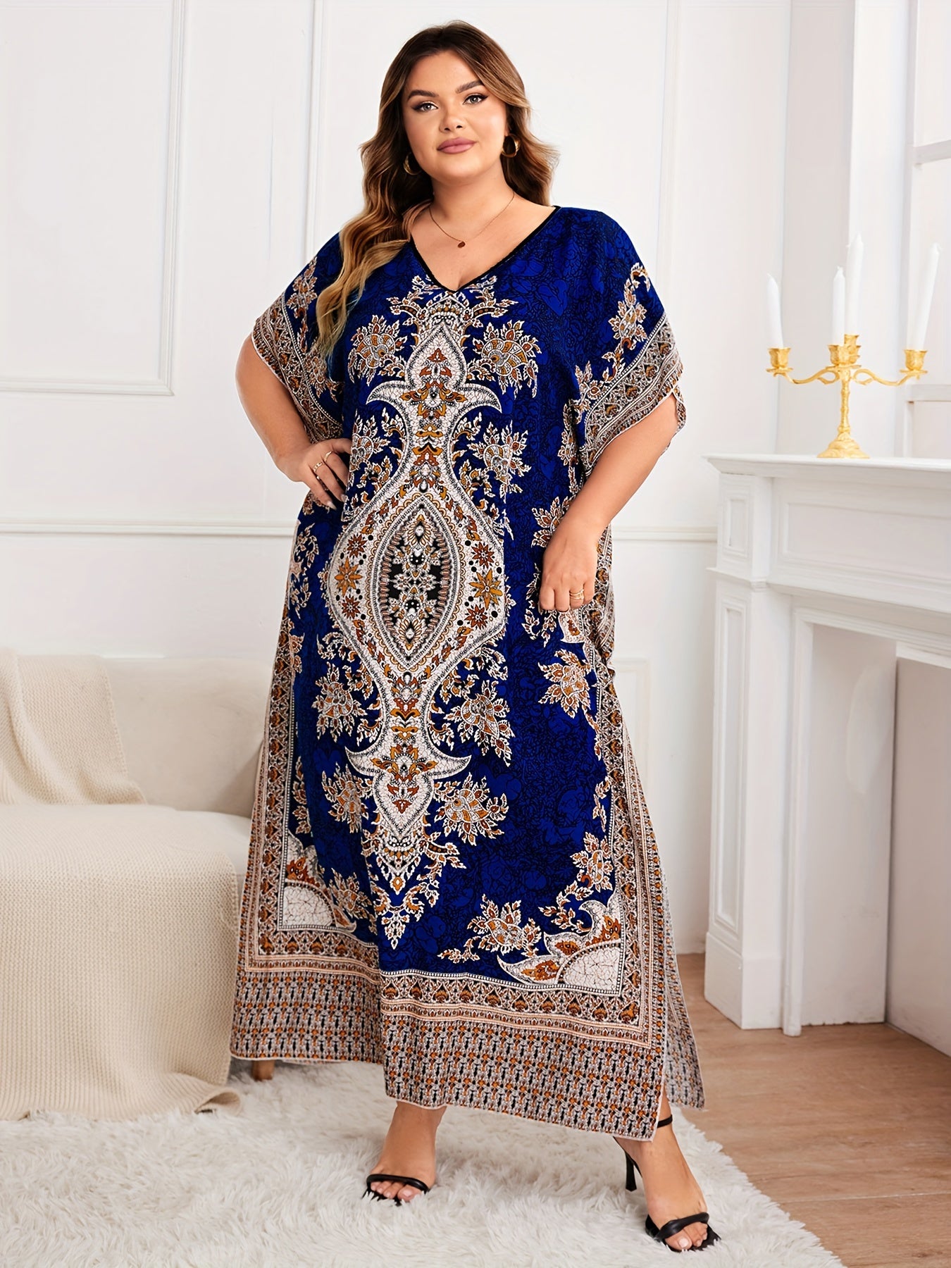 Plus Size, European and American Plus Size Women's Bohemian Vacation Dress ./MH