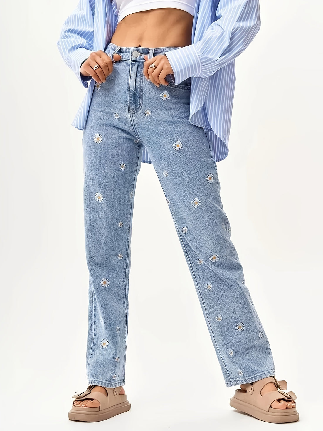 Women'S Straight-Leg Embroidered Denim Jeans ./MH
