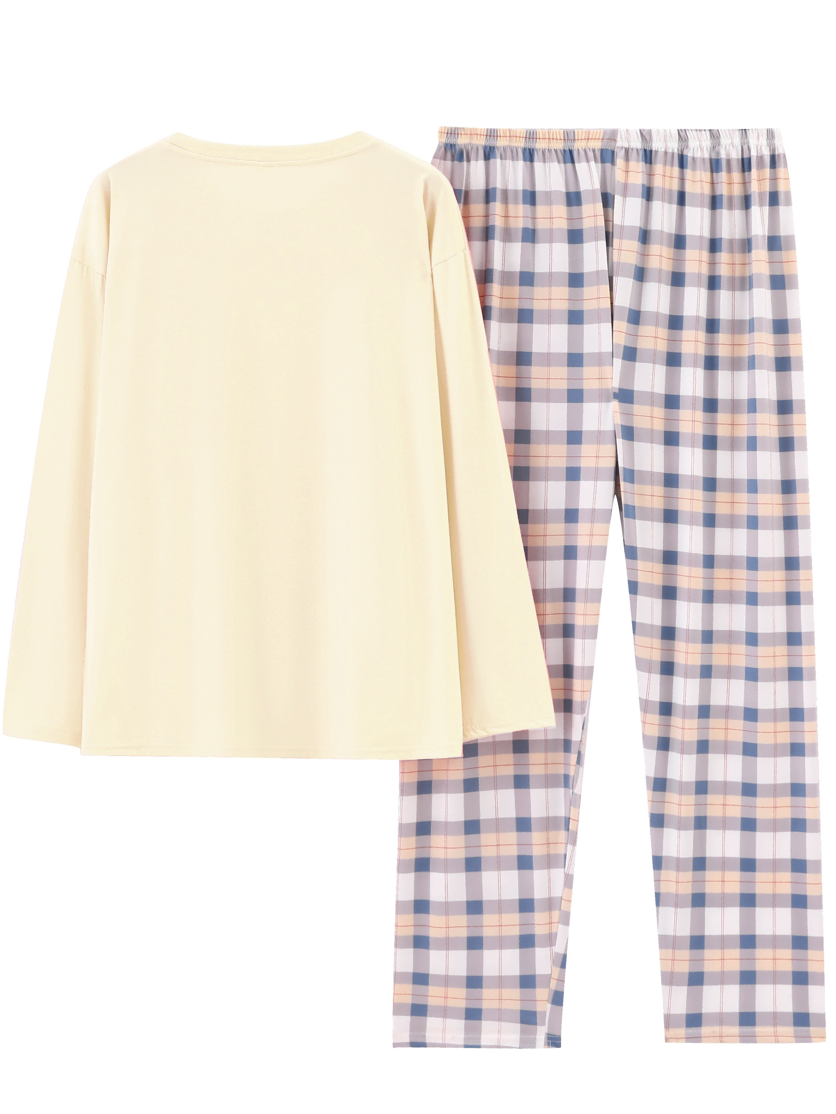 Plaid Print Crew Neck Pajamas Set,