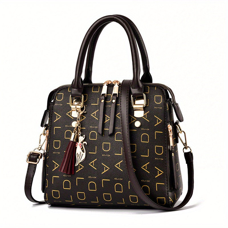 Letter Print Handbag, Tassel Decor Square Crossbody Bag,