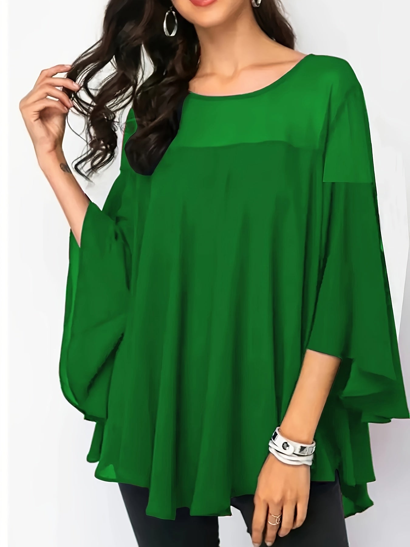 Plus Size Women's Casual Shirt - Vibrant Green Short Sleeve.
