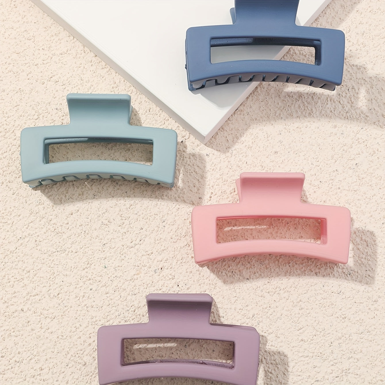 4pcs Solid Color Hollow Out Rectangular Hair Claw Clips Large Rectangular Hair Grab Clips Trendy Hair Accessories For Women And daily use