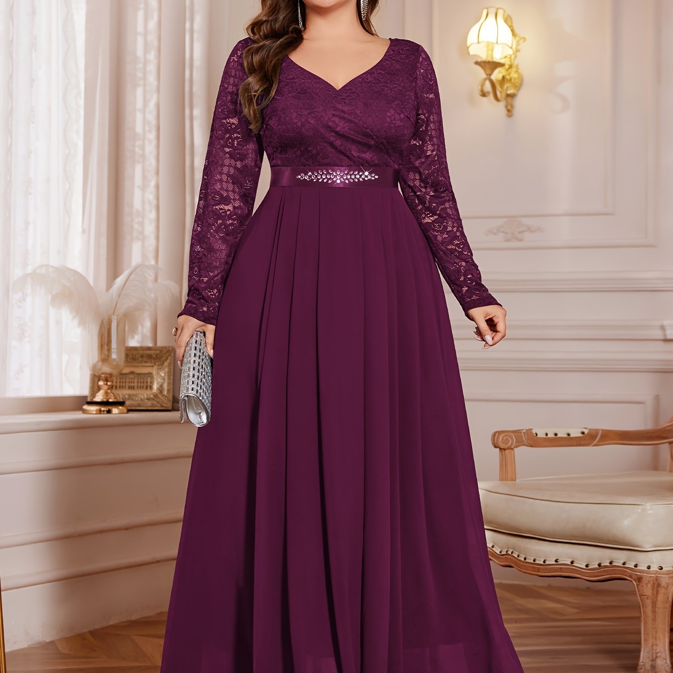 [Elegant Long Dress] Lace and Chiffon Elegant Long Dress ./MH