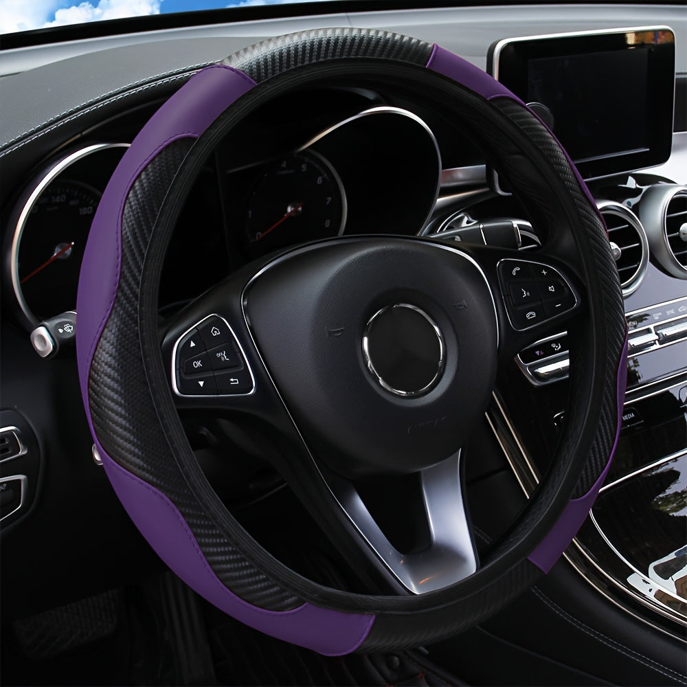 Universal Carbon Fiber Elastic PU Leather Car Steering Wheel Cover