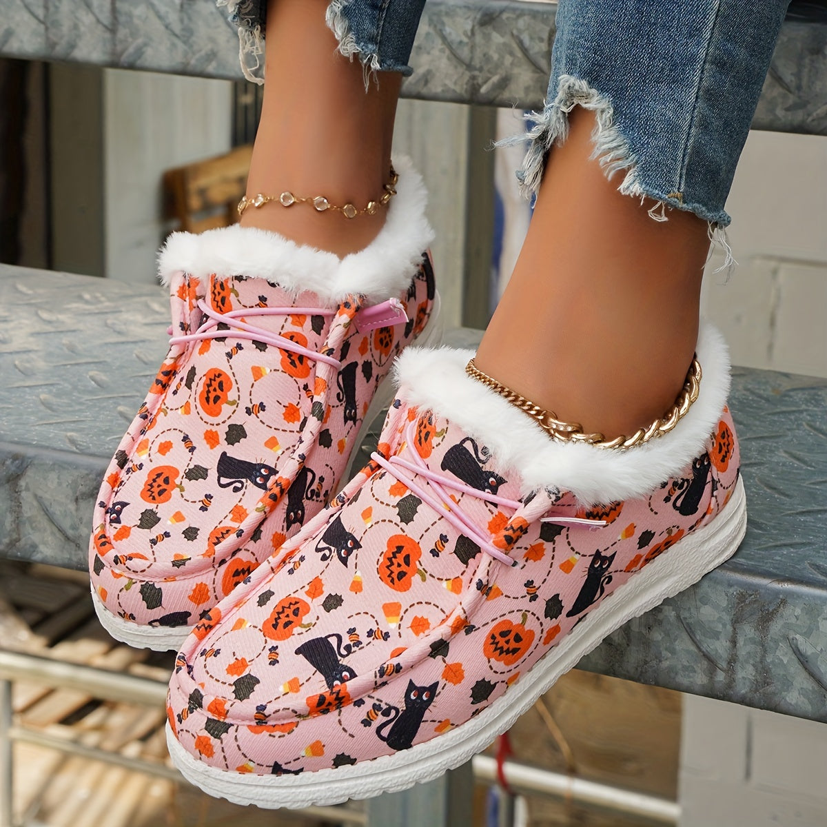 Women's Pumpkin & Cat Print Canvas Shoes,