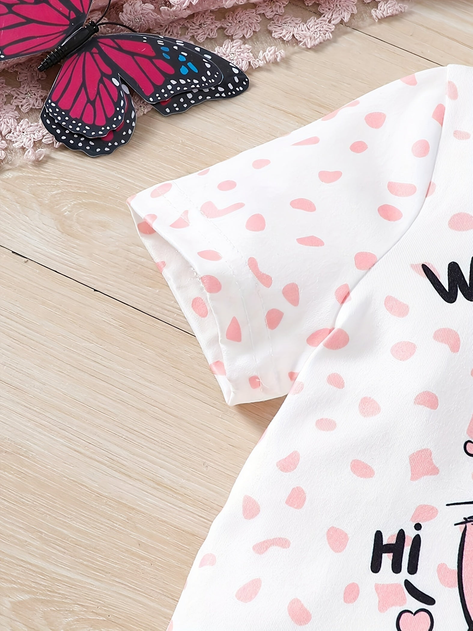 2pcs Girls Cute Underwear Sets, Cute Kitten Print Short Shirts & Shorts,