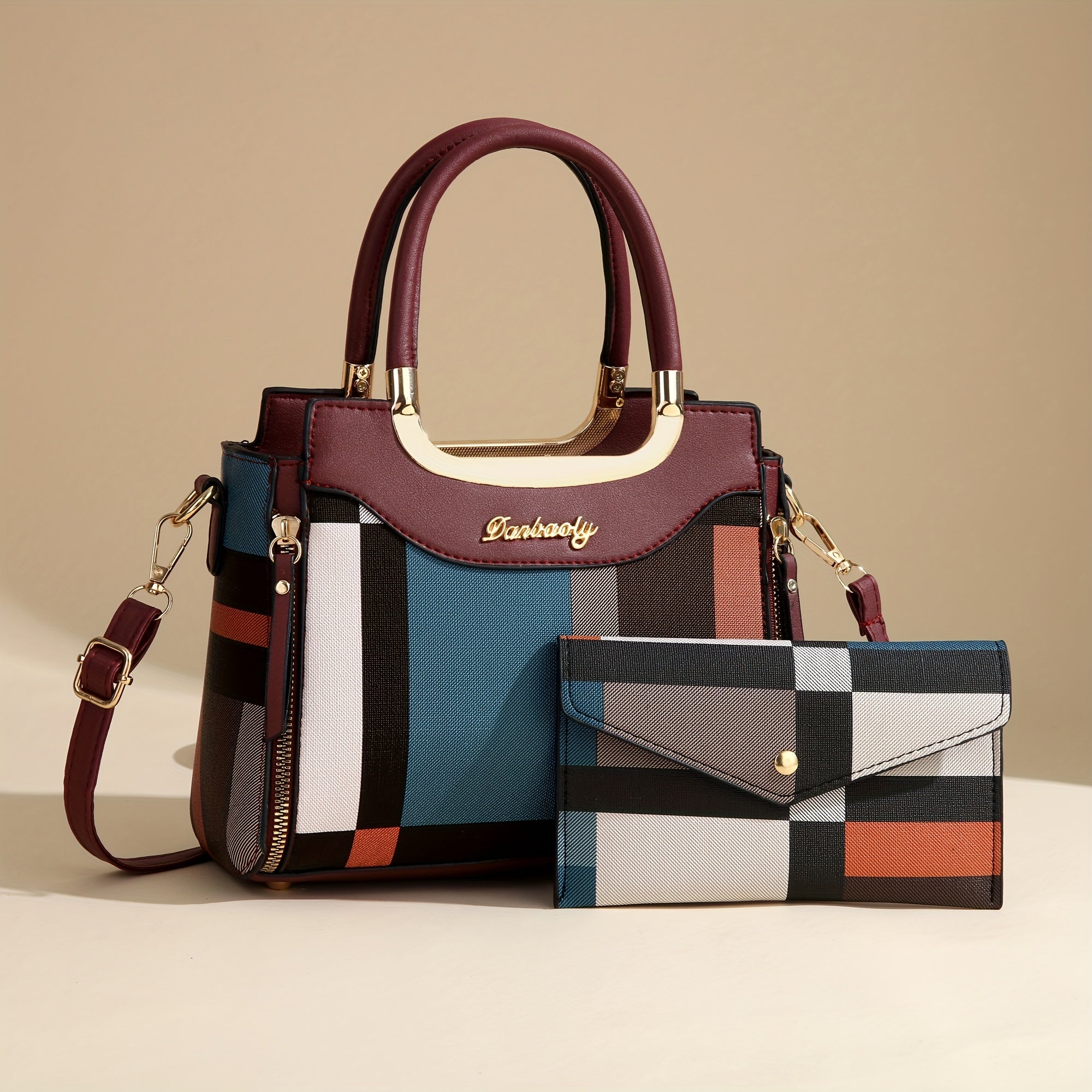 CHROSGEKEIDI Elegant Plaid Tote and Crossbody Bag Set,