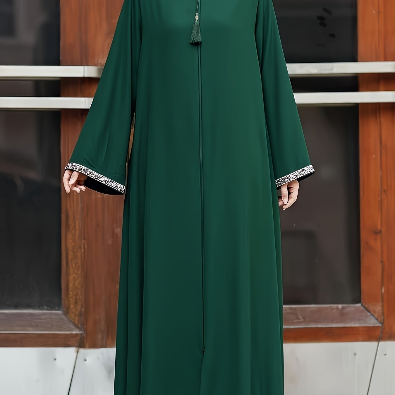 Long Sleeve Zip-up Kaftan Dress, /MH