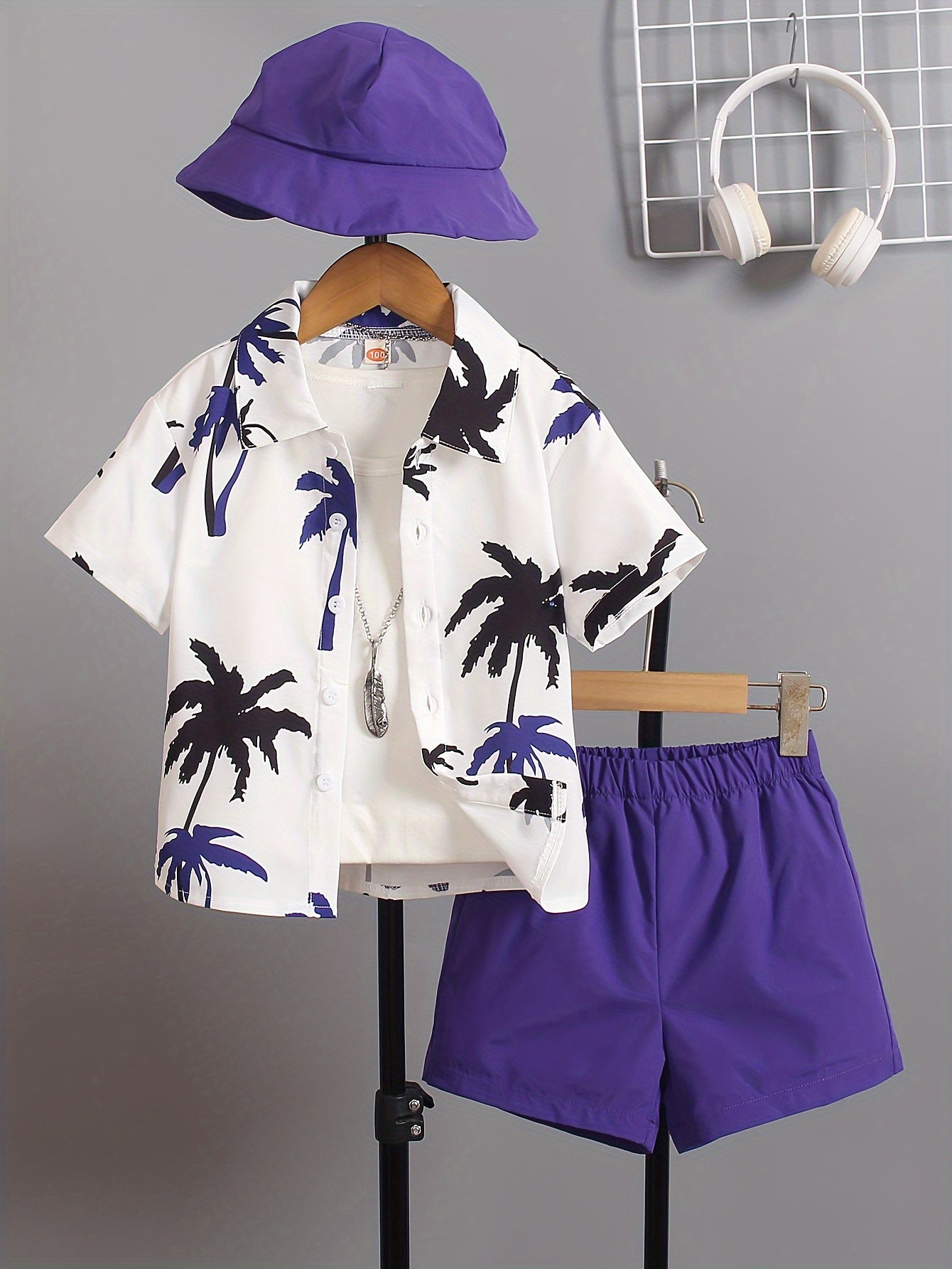 3pcs Boys Casual Coconut Tree Graphic Print Short Sleeve.