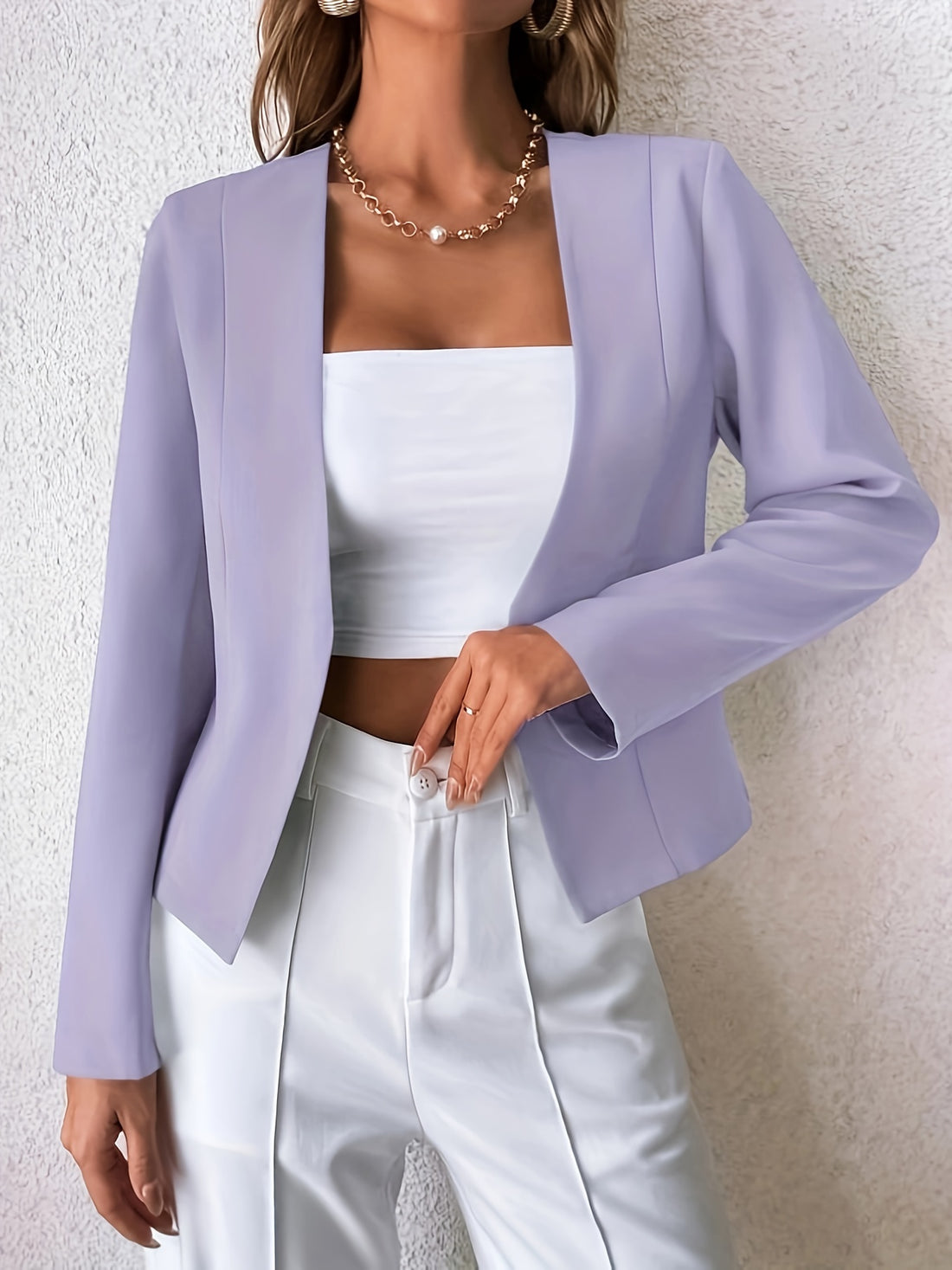 Solid Open Front Blazer, Elegant Long Sleeve Blazer For Office .