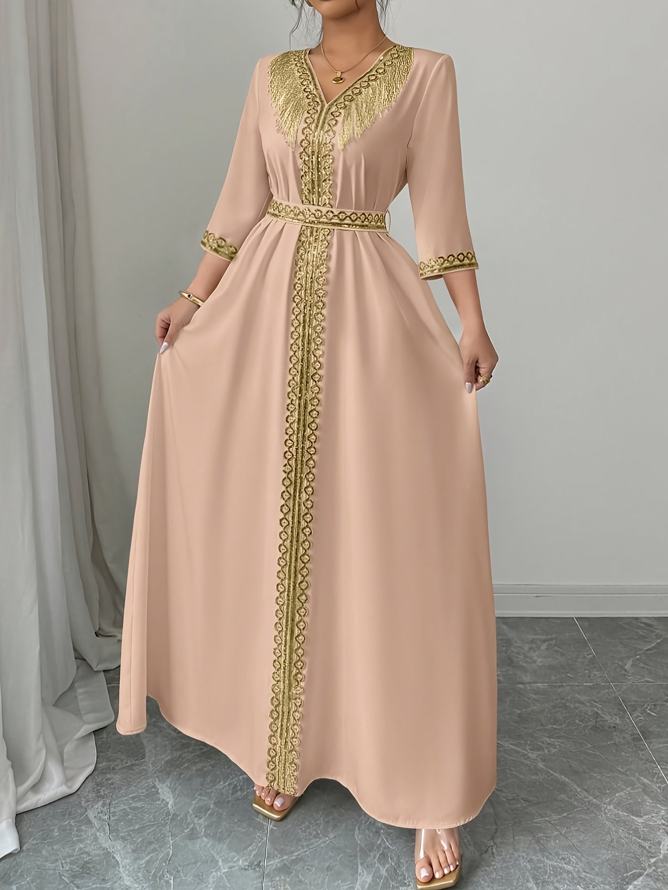 Yuhongfei Directional YY0309072 Mid-Sleeve Maxi Dress