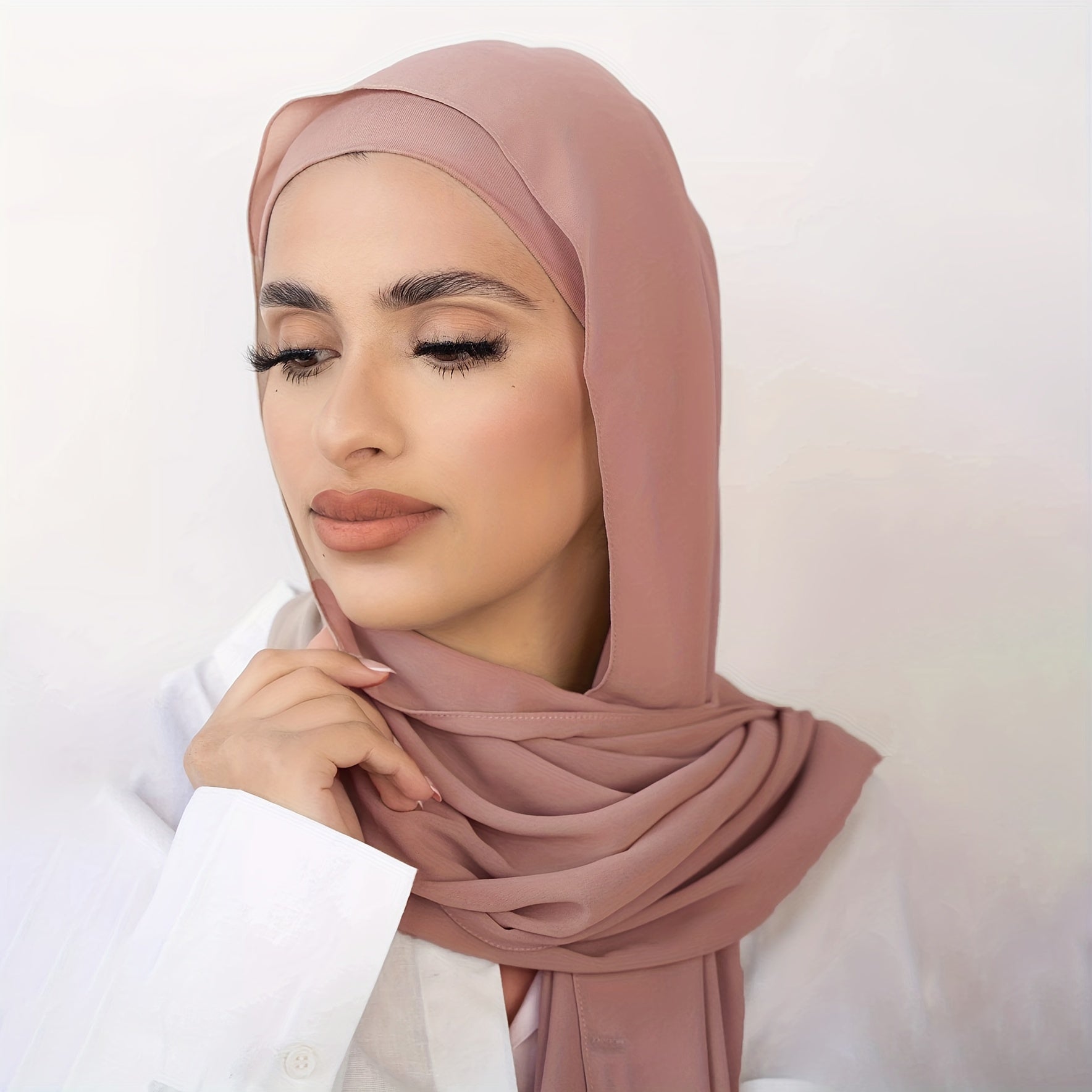1set Chiffon Elegant Hijab Headscarf Pearl Headscarf Button 5pcs Solid Color '/MH