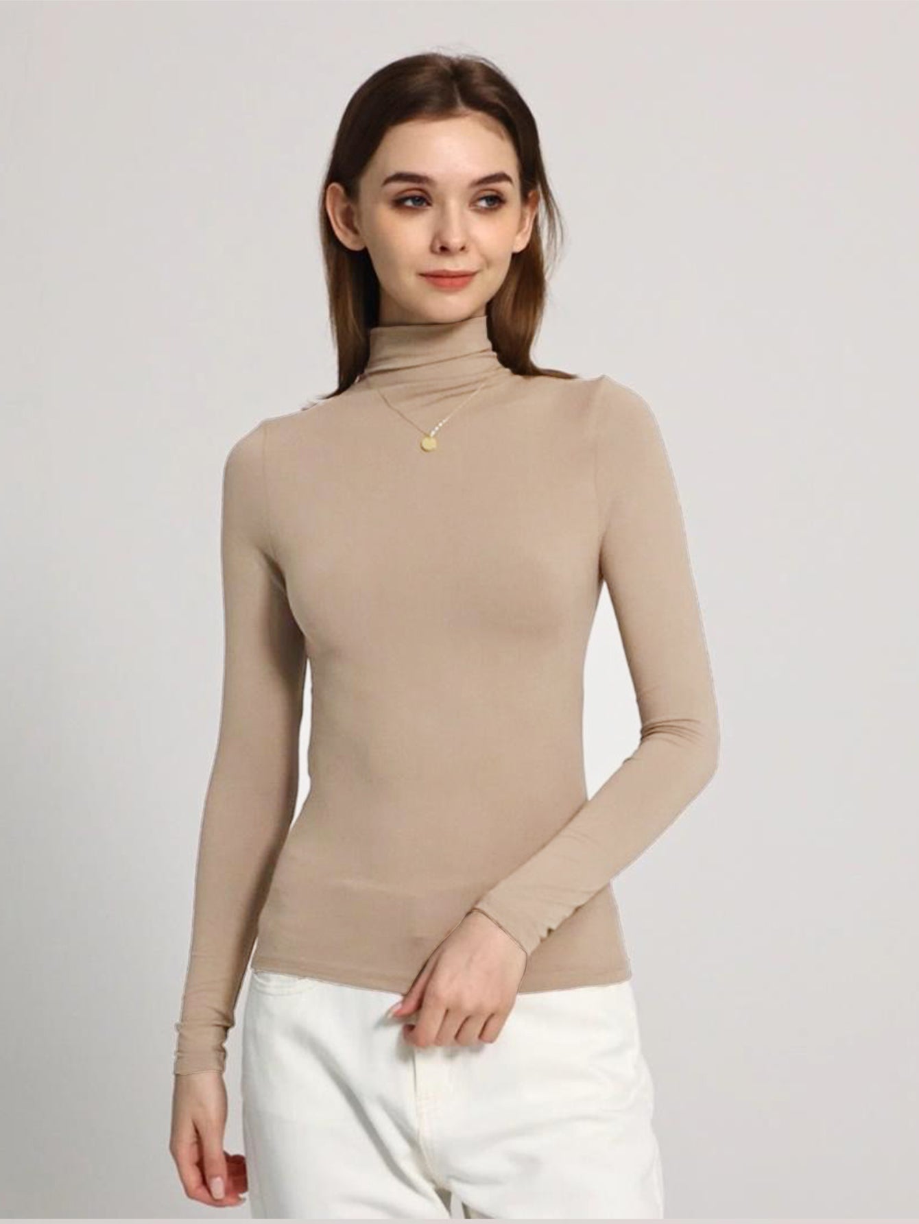 Women's High Neck Long Sleeve Turtleneck Top .