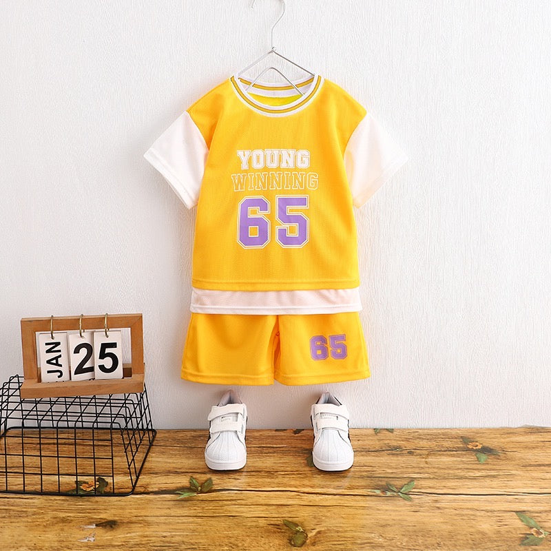 Boys "Young Winning" Number "65" Casual Outfit Round Neck T-shirt.