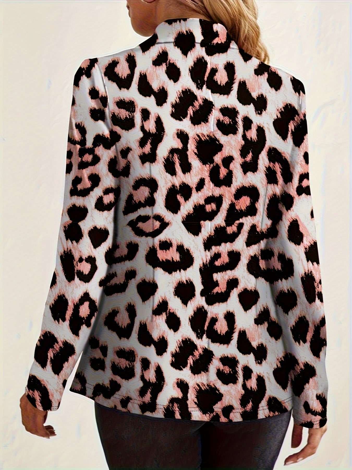 Leopard Print One Button Blazer, Casual Lapel Long Sleeve .