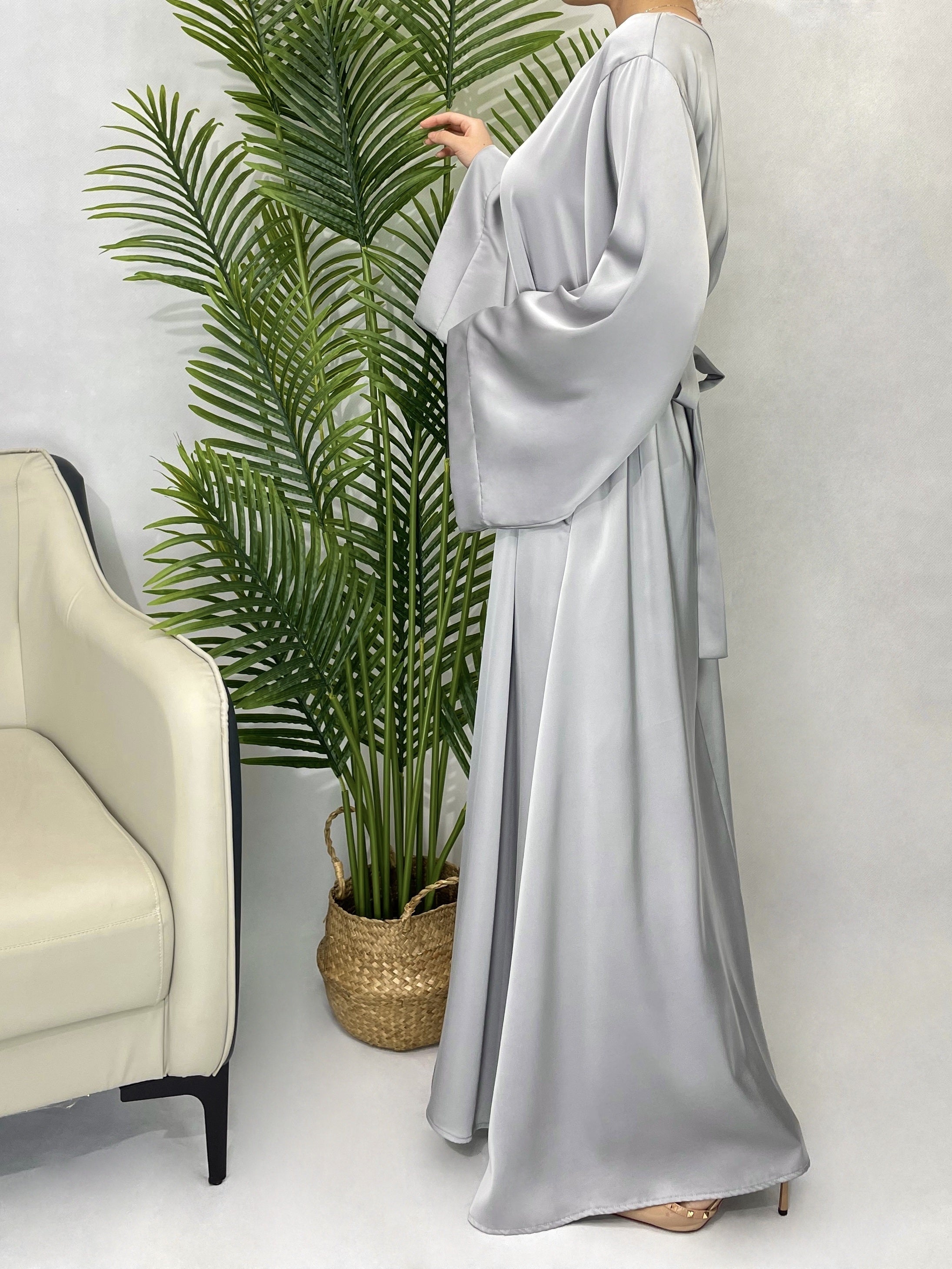 Solid Maxi Kaftan Abaya, Modest Crew Neck Long Sleeve ./MH