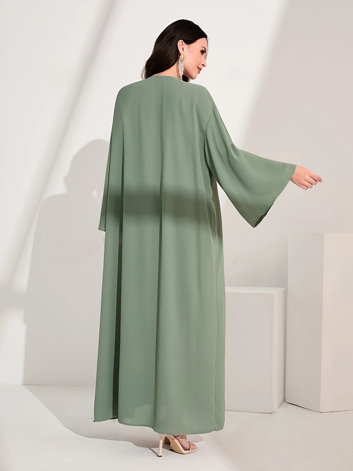 Geo Embroidery Contrast Tape Panel Kaftan Dress, /MH