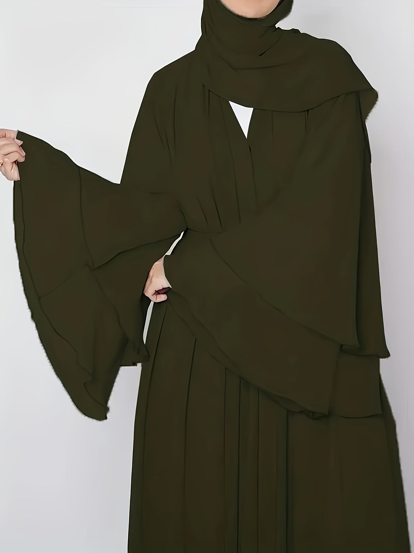 Solid Color Tie Waist Modest Dress, Elegant Layered Hem Maxi '/MH