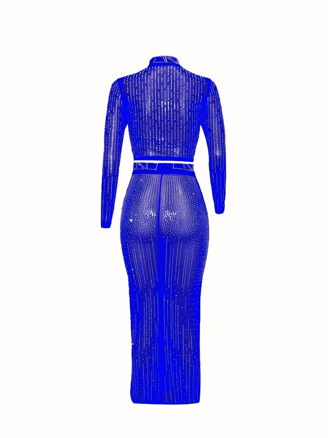 Party Rhinestone Two-piece Set, Bodycon Crop Top.