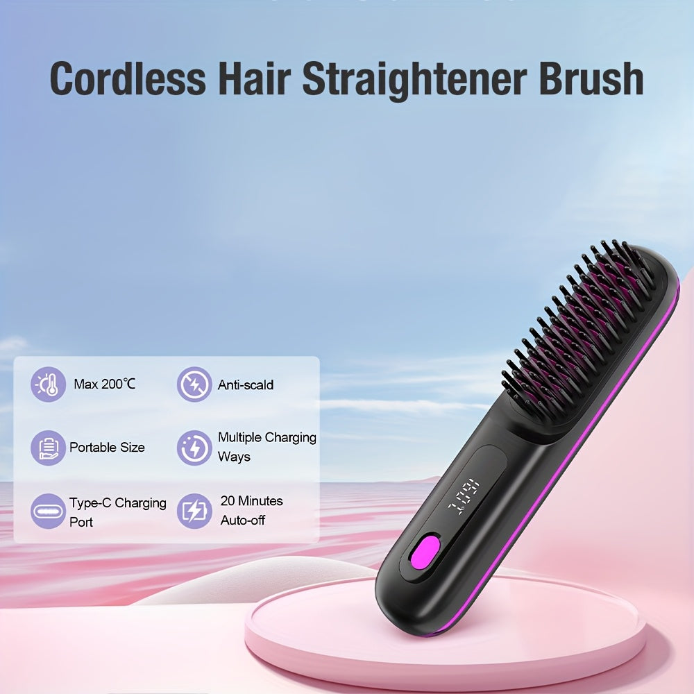 Wireless Hair Straightener Brush - / Fast Heating, Constant Temperature Anti-Scald, LED Display, Lightweight Portable Design for Home & Travel, Ideal Gift for Women, Hair Straightener, Sleek Gadget, Userfriendly Interface