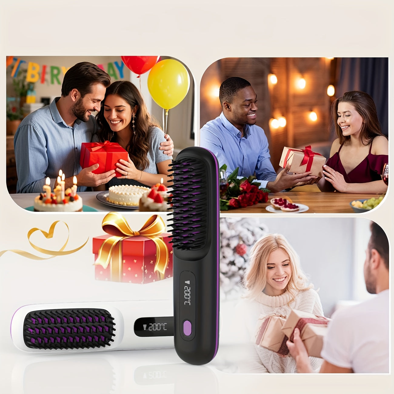 Wireless Hair Straightener Brush - / Fast Heating, Constant Temperature Anti-Scald, LED Display, Lightweight Portable Design for Home & Travel, Ideal Gift for Women, Hair Straightener, Sleek Gadget, Userfriendly Interface