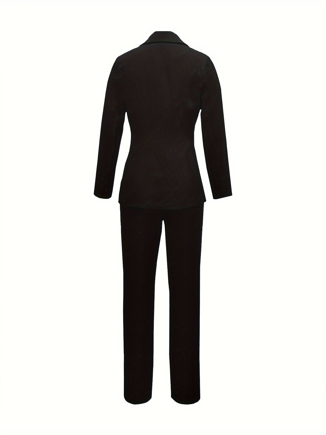 Solid Color Elegant Pantsuits, Long Sleeve Lapel Collar Button Blazer.