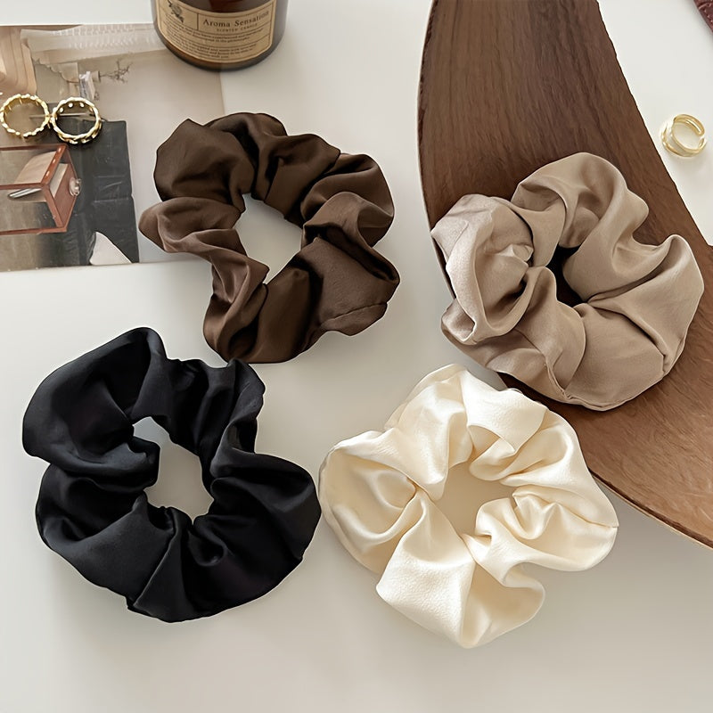 5pcs Elegant Satin Scrunchies - Soft, High Elasticity Hair Ties for Women & Girls, Solid Colors