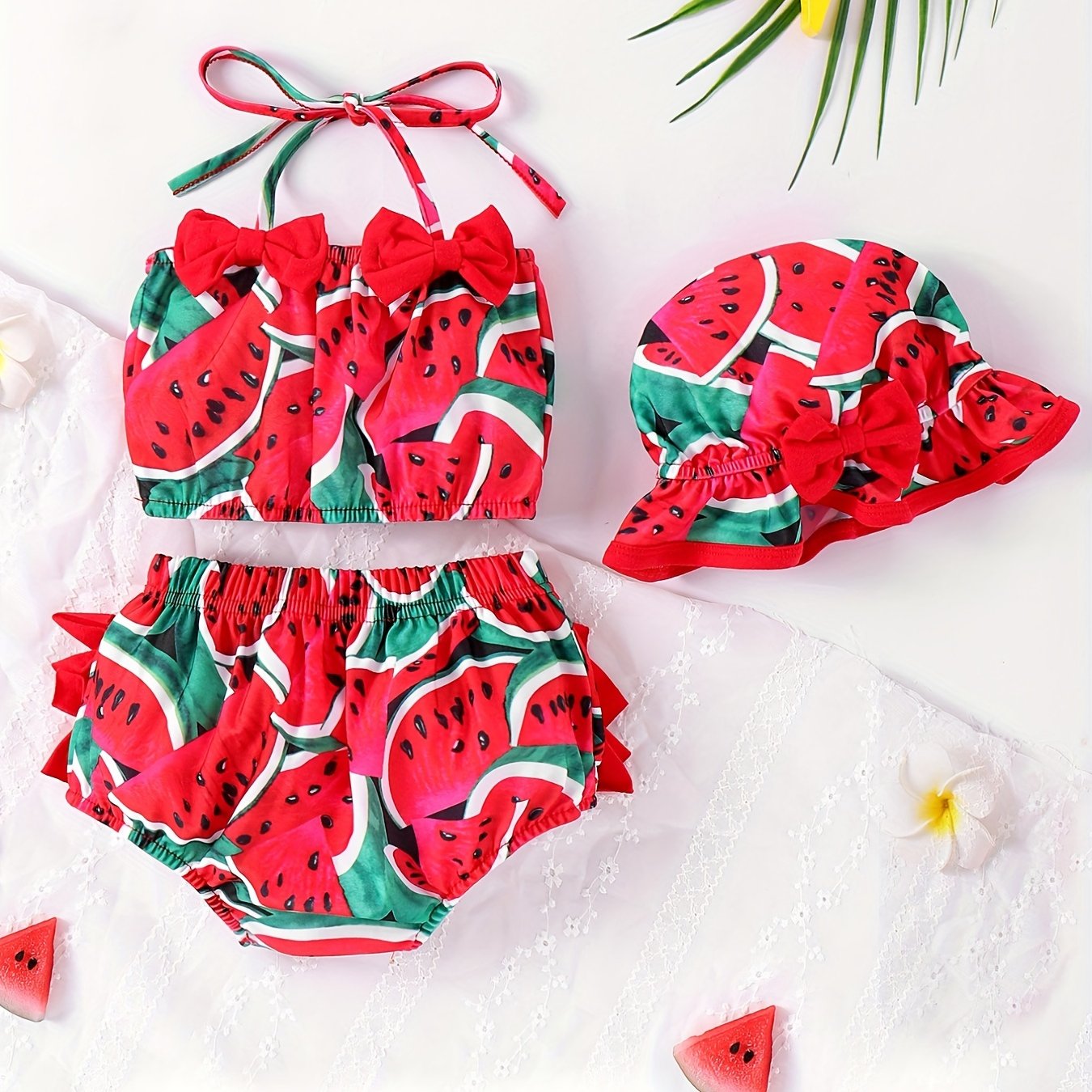 3pcs Baby Girls Bikini Tankini Swimsuit Sunflower Graphic Bow .