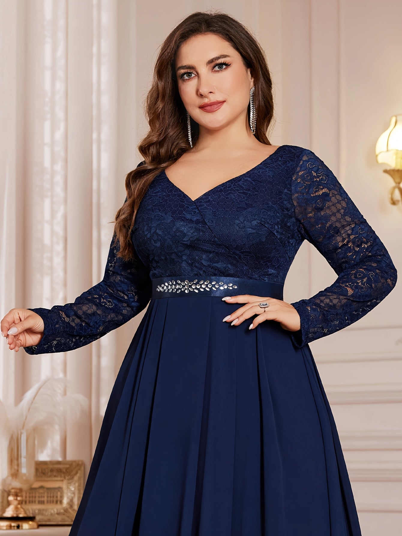 [Elegant Long Dress] Lace and Chiffon Elegant Long Dress ./MH