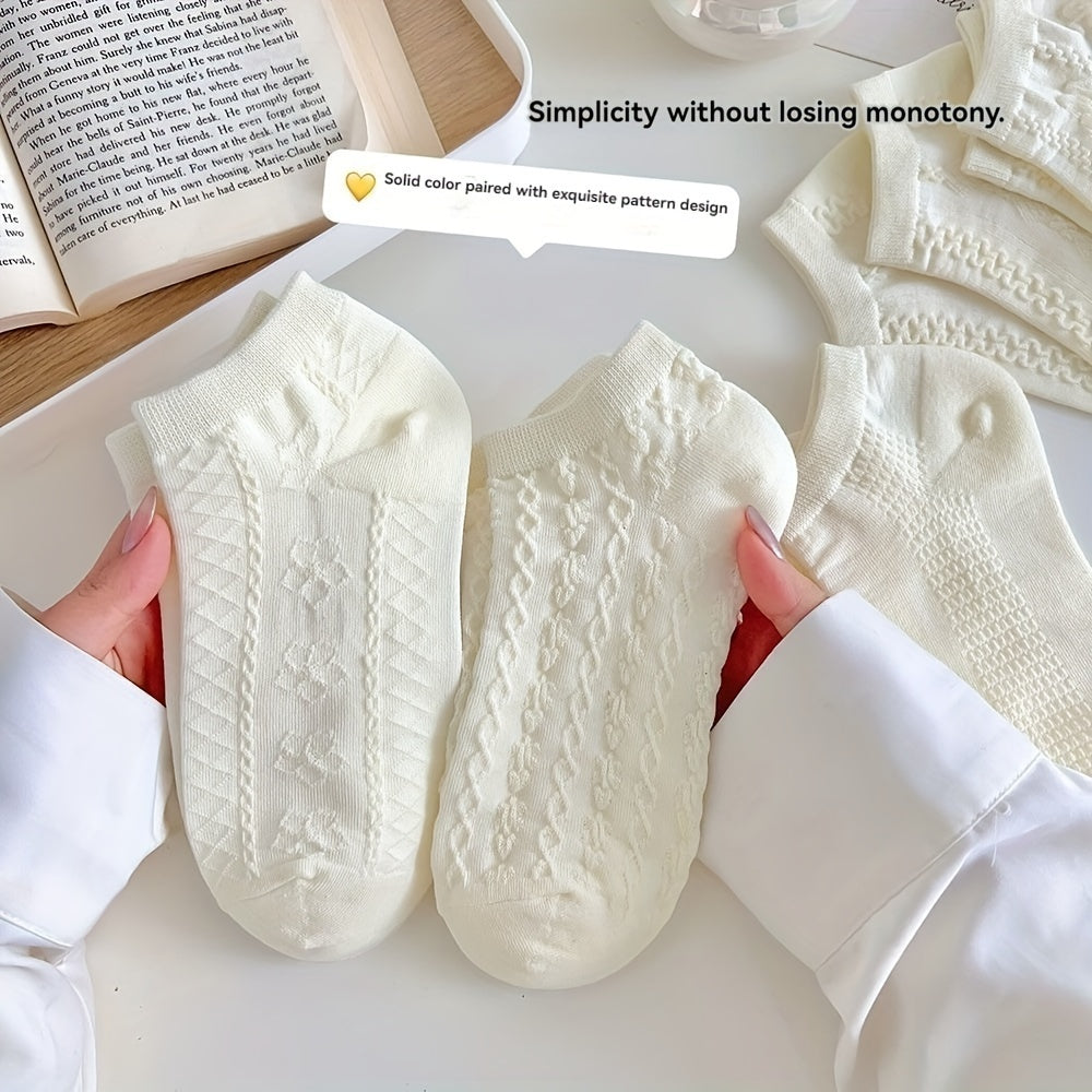 5 Pairs, White JK Socks, Women's Short Socks, /MH