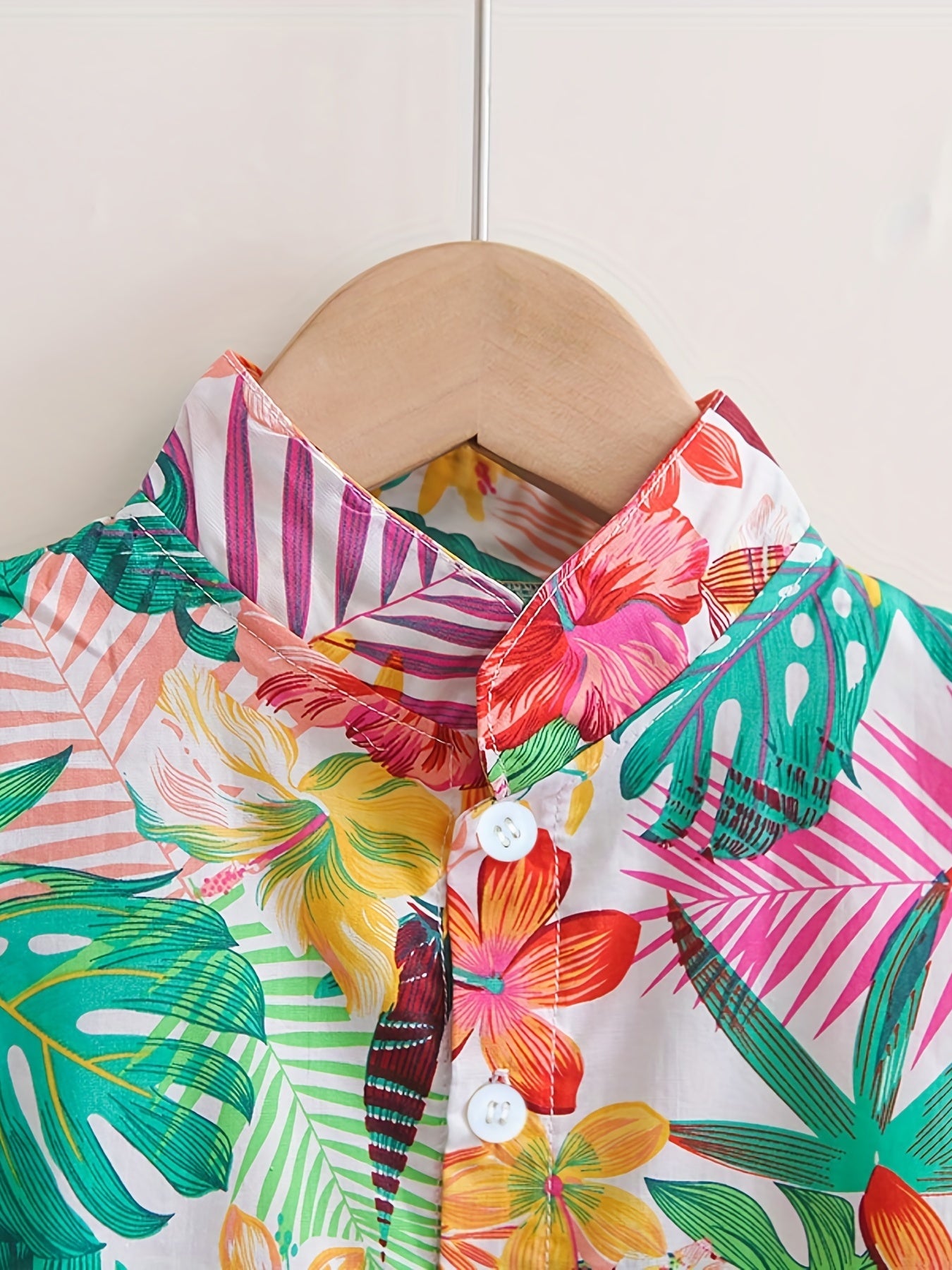 Boys Leaf And Flower Print Casual Outfit Short Sleeves .